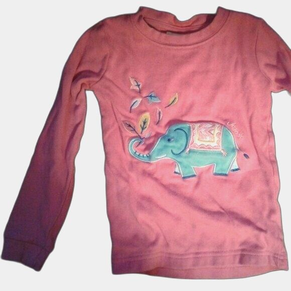 JoJo Maman Bebe 2 piece pajama Set Pink Teal Elephant Longsleeve Size 4-5 Years - Picture 3 of 7
